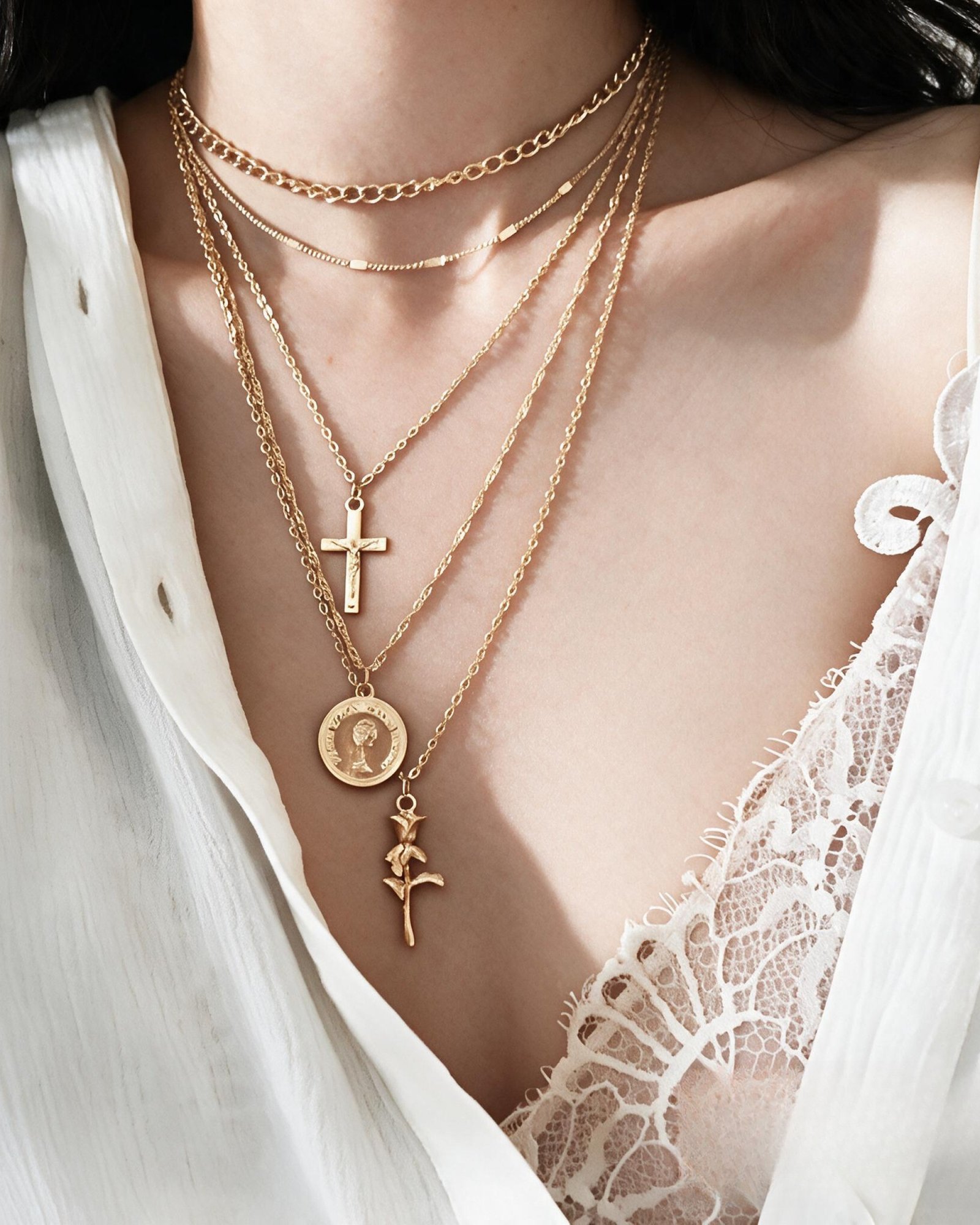 Cross & Rose Necklace