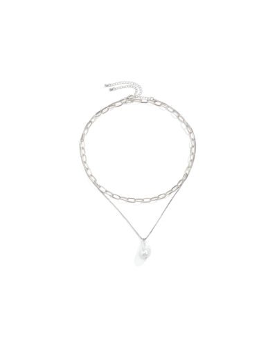 Silver-Tone Pearl Paperclip Necklace