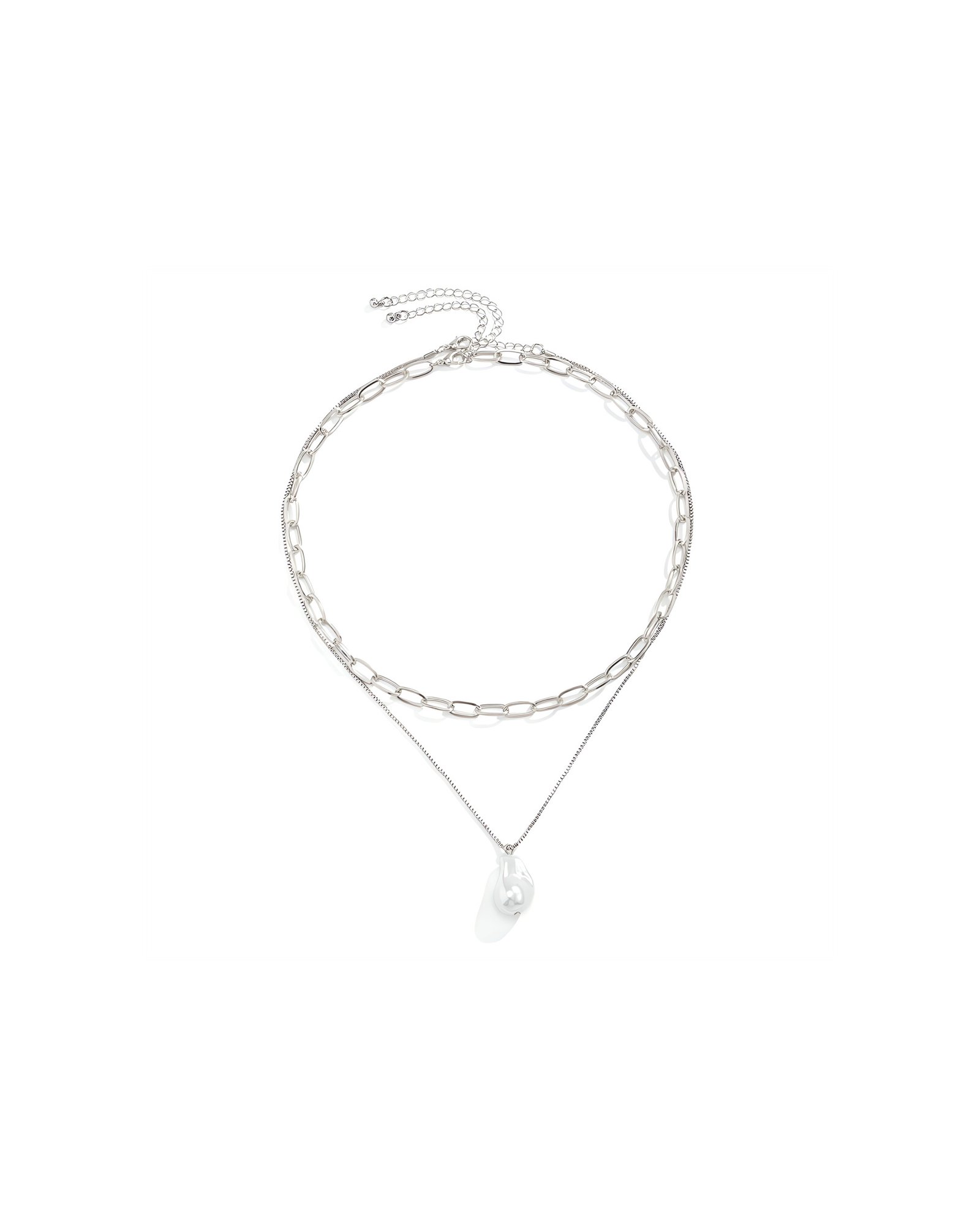 Silver-Tone Pearl Paperclip Necklace