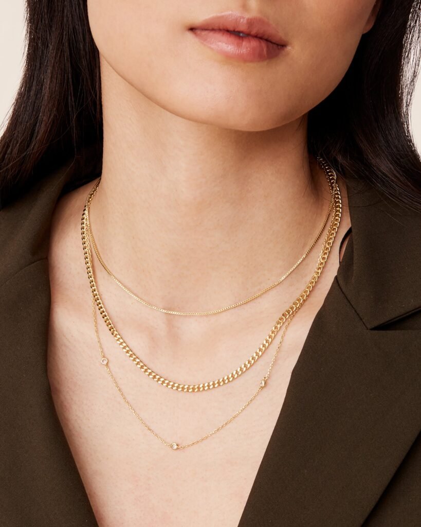 Three layered gold-tone chains of different lengths