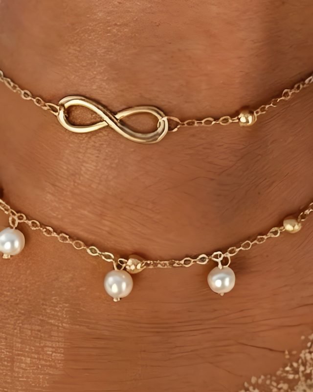 Gold-tone anklet with pearl charms