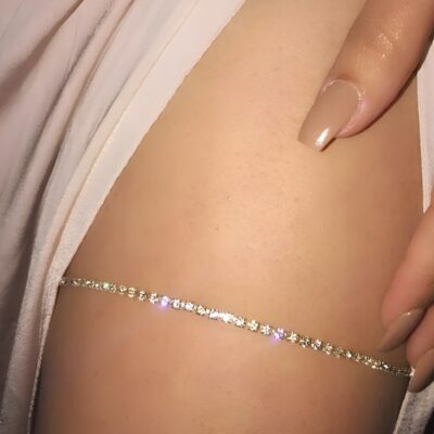 Srebrny Łańcuszek na Udo Nogę Thigh Chain Rhinestone Dżety Damski ZAKO