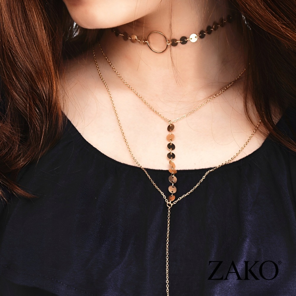 Złoty Komplet 2 Naszyjników Choker Lariat Monety Warstwowy Damski ZAKO - Image 3