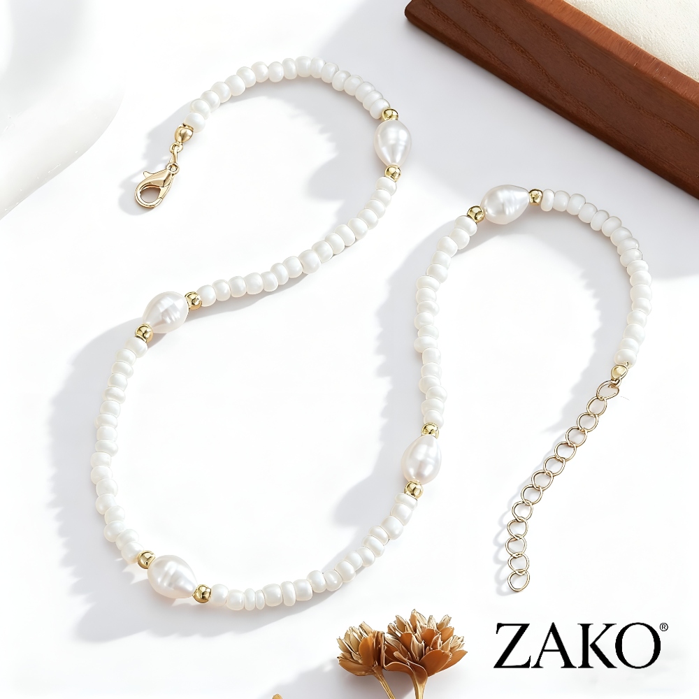 Naszyjnik Koraliki Białe Perła Barokowa Choker Elegancki ZAKO - Image 2