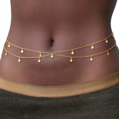 Złoty Łańcuszek na Brzuch Talię Belly Chain Kryształy Zawieszki Damski ZAKO