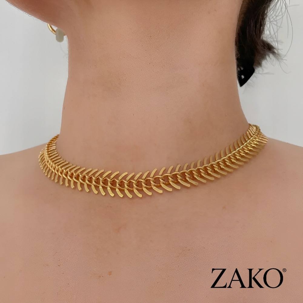 Złoty Naszyjnik Choker Łańcuszek Jodełka Fishbone Damski ZAKO - Image 3