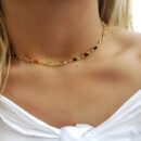 Złoty Naszyjnik Choker Kolorowe Kryształy Tęczowy Damski ZAKO