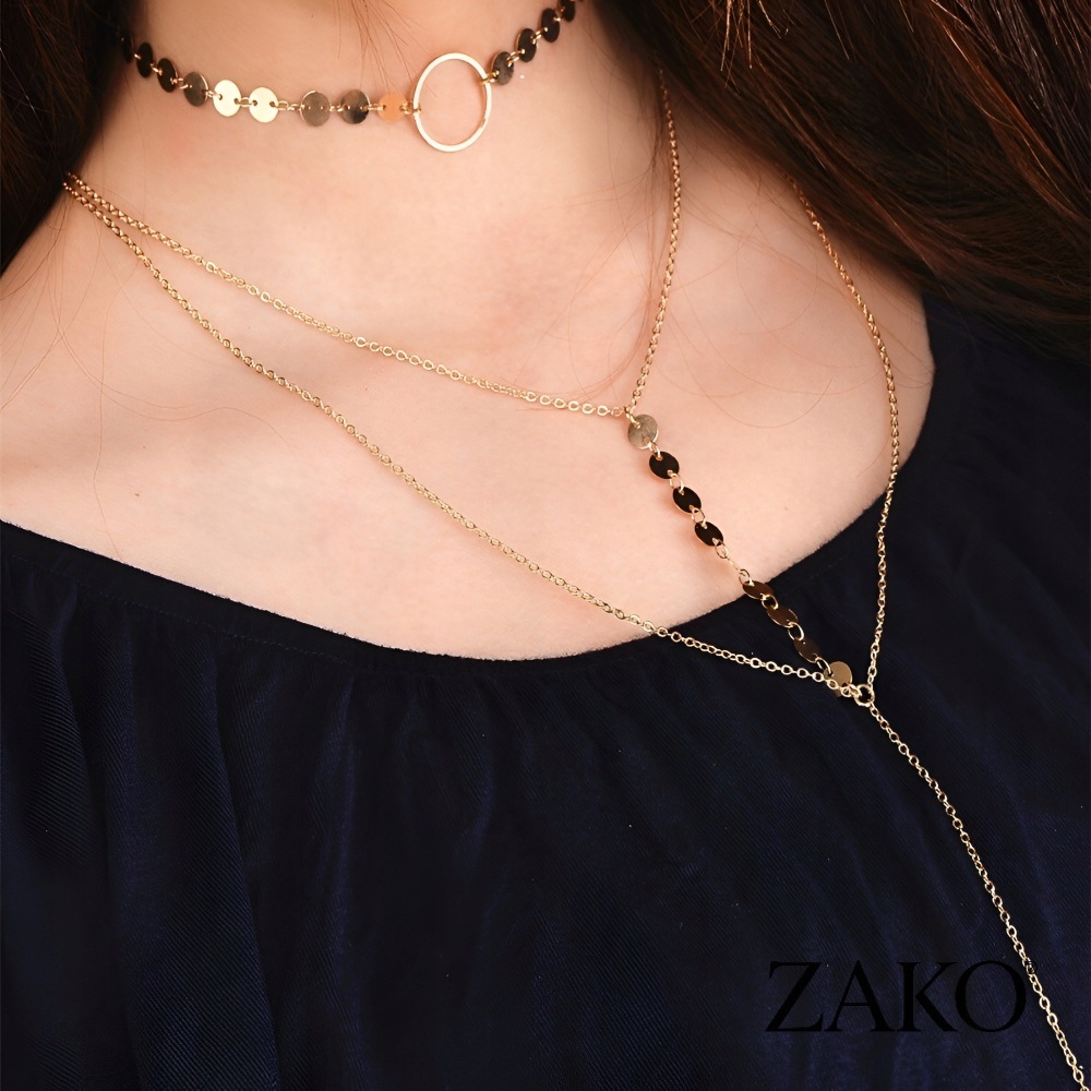 Złoty Komplet 2 Naszyjników Choker Lariat Monety Warstwowy Damski ZAKO - Image 2