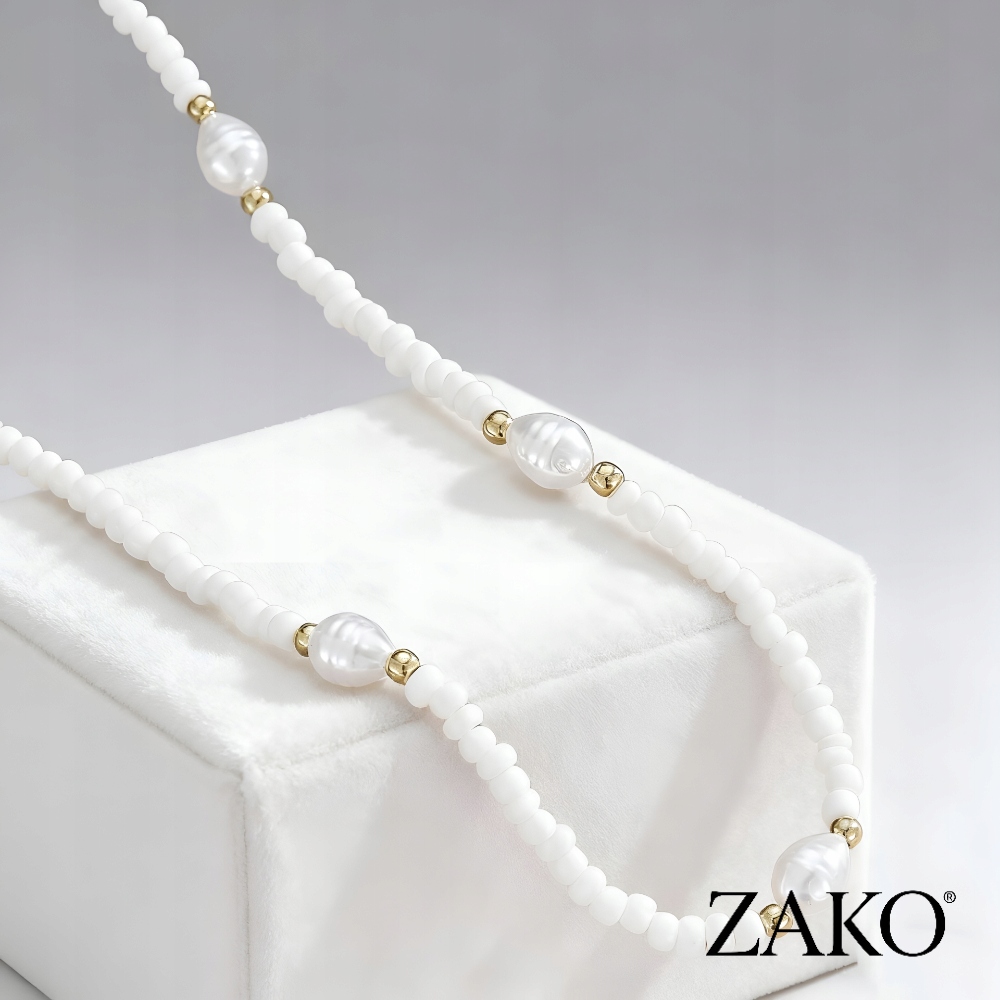 Naszyjnik Koraliki Białe Perła Barokowa Choker Elegancki ZAKO - Image 3