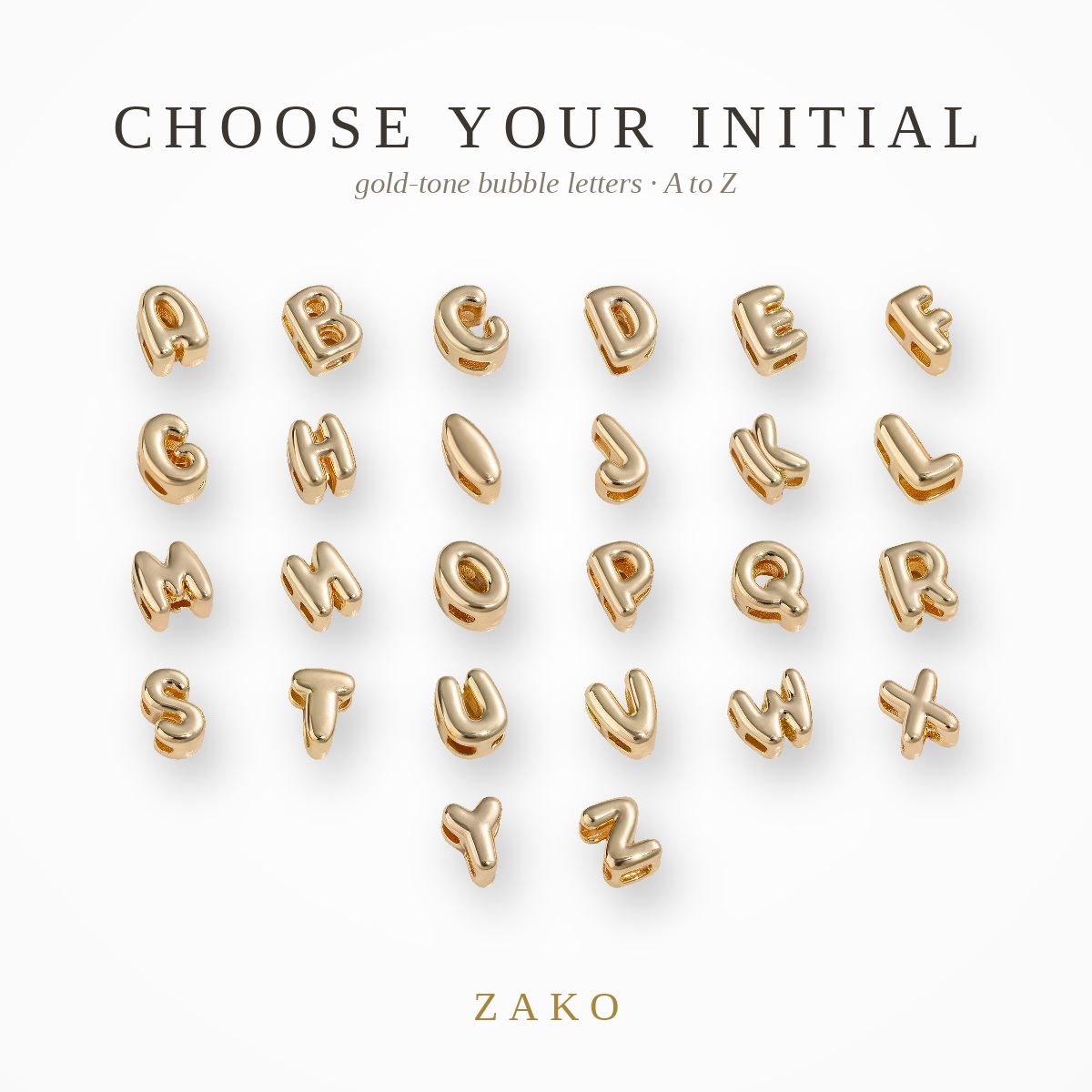 Gold Bubble Initial Letter – gold-tone jewellery by ZAKO